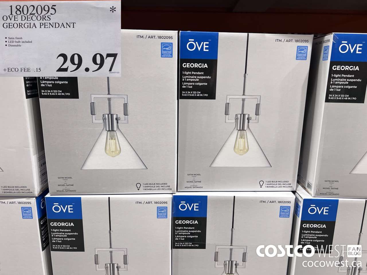 1802095 OVE DECORS GEORGIA PENDANT $29.97