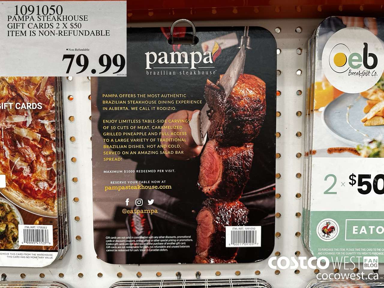 1091050 PAMPA STEAKHOUSE GIFT CARDS 2 X $50 ITEM IS NON-REFUNDABLE $79.99