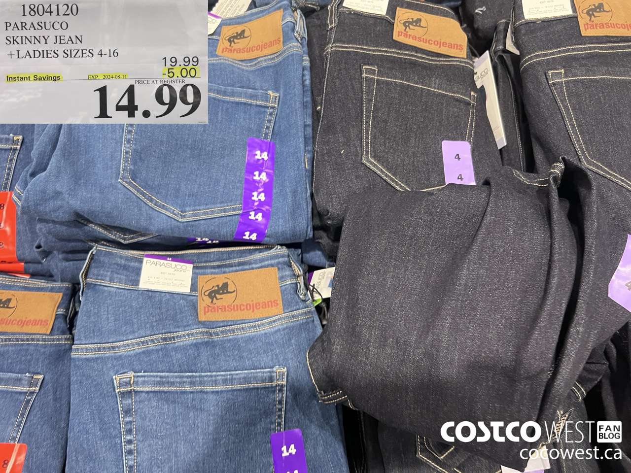1804120 PARASUCO SKINNY JEAN LADIES SIZES 4-16 ($5.00 INSTANT SAVINGS EXPIRES ON 2024-08-11) $14.99