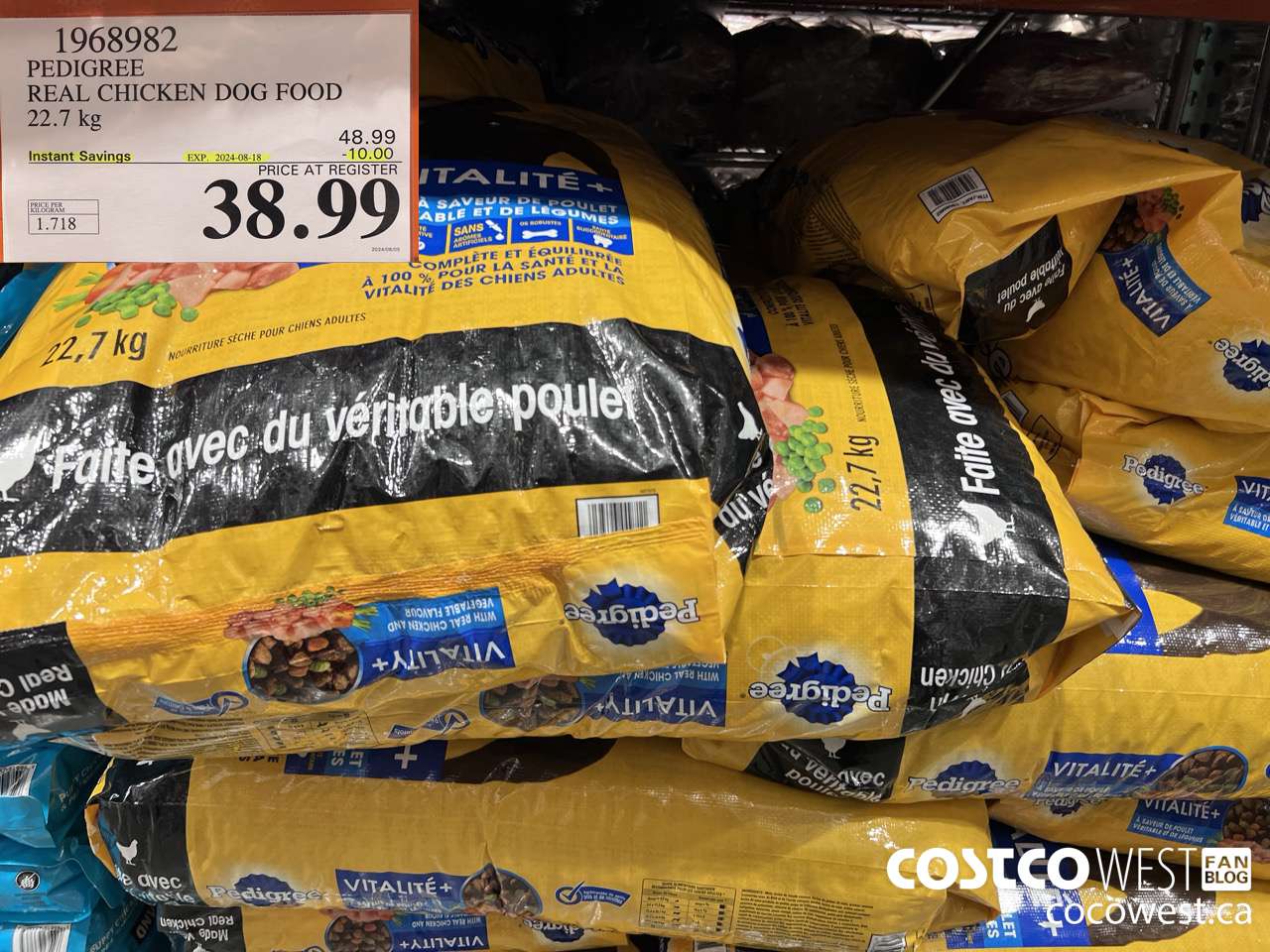 1968982 PEDIGREE REAL CHICKEN DOG FOOD 22.7 kg ($10.00 INSTANT SAVINGS EXPIRES ON 2024-08-18) $38.99