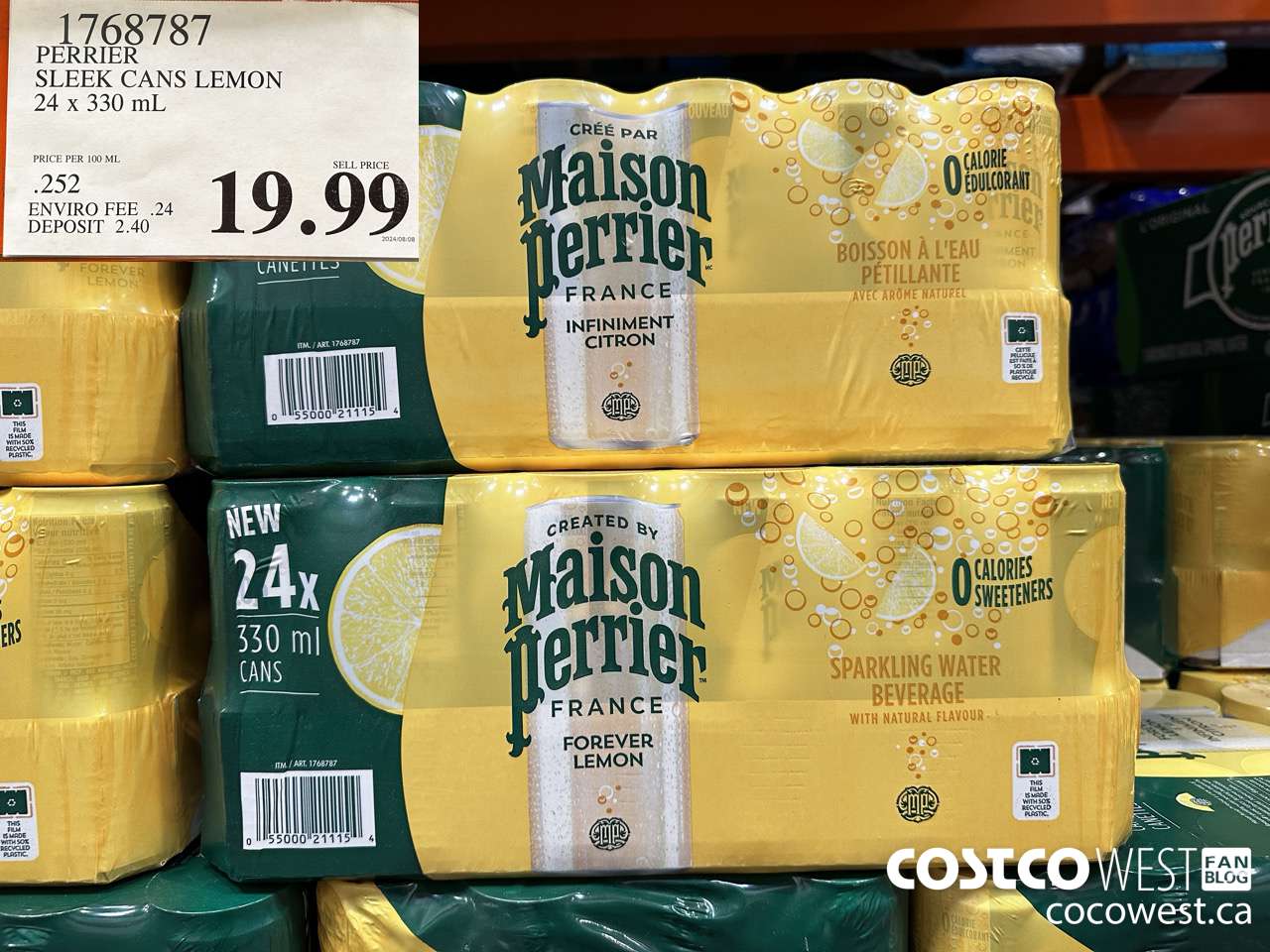 1768787 PERRIER SLEEK CANS LEMON 24 X 330ML $19.99