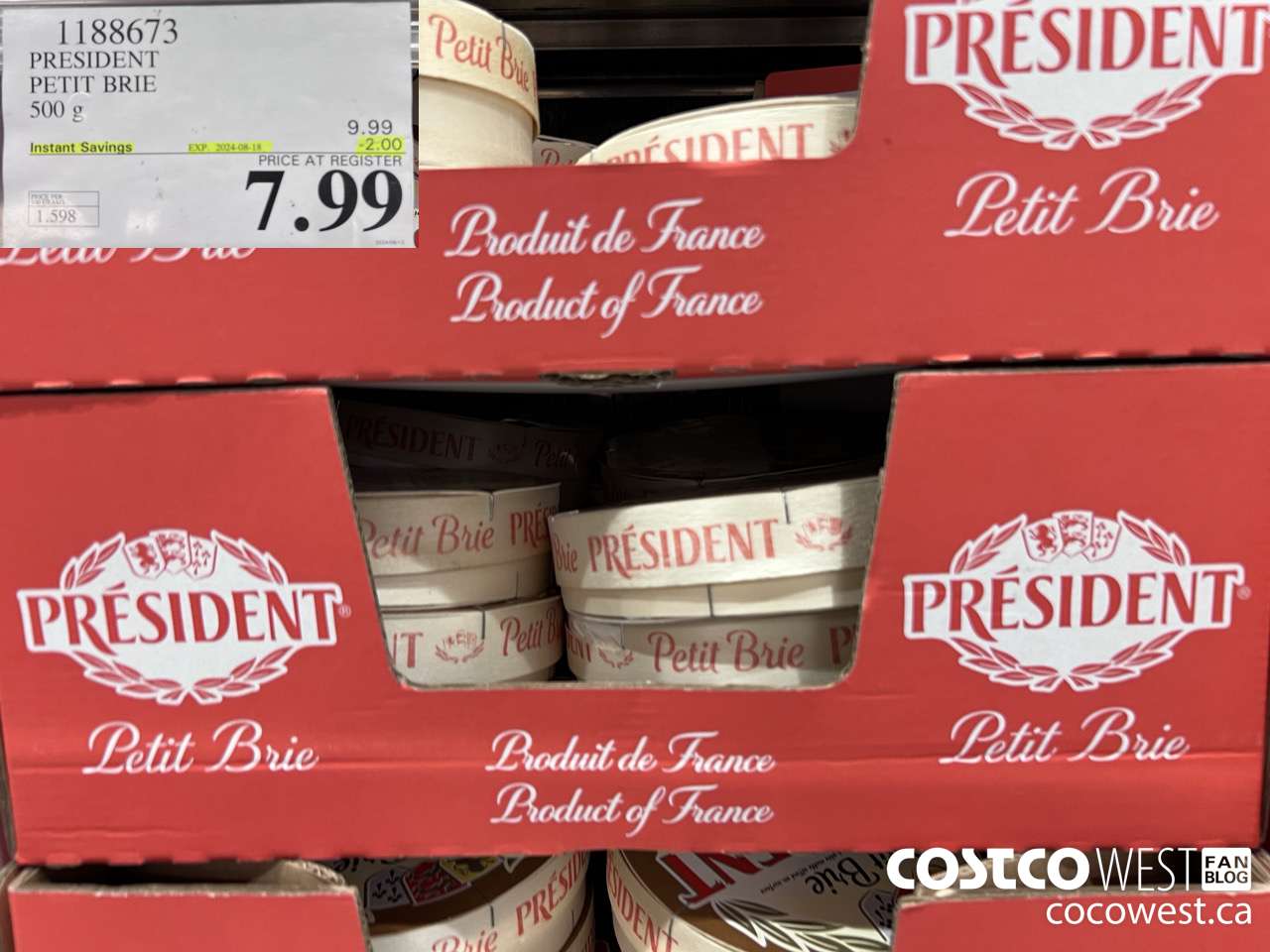 1188673 PRESIDENT PETIT BRIE 500 g ($2.00 INSTANT SAVINGS EXPIRES ON 2024-08-18) $7.99