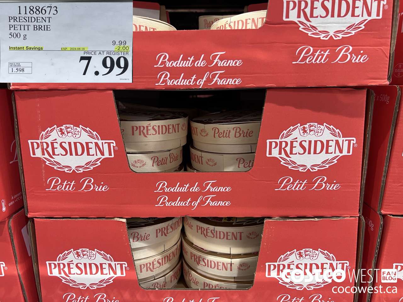 1188673 PRESIDENT PETIT BRIE 500 g ($2.00 INSTANT SAVINGS EXPIRES ON 2024-08-18) $7.99