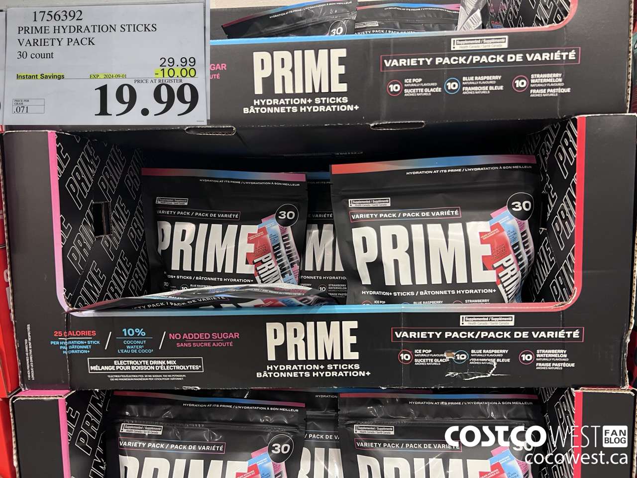 1756392 PRIME HYDRATION STICKS VARIETY PACK 30 COUNT ($10.00 INSTANT SAVINGS EXPIRES ON 2024-09-01) $19.99