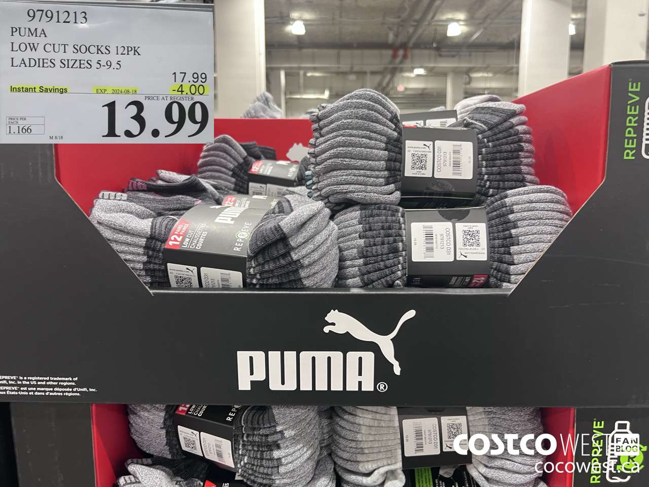 9791213 PUMA LOW CUT SOCKS 12PK LADIES SIZES 5-9.5 ($4.00 INSTANT SAVINGS EXPIRES ON 2024-08-18) $13.99