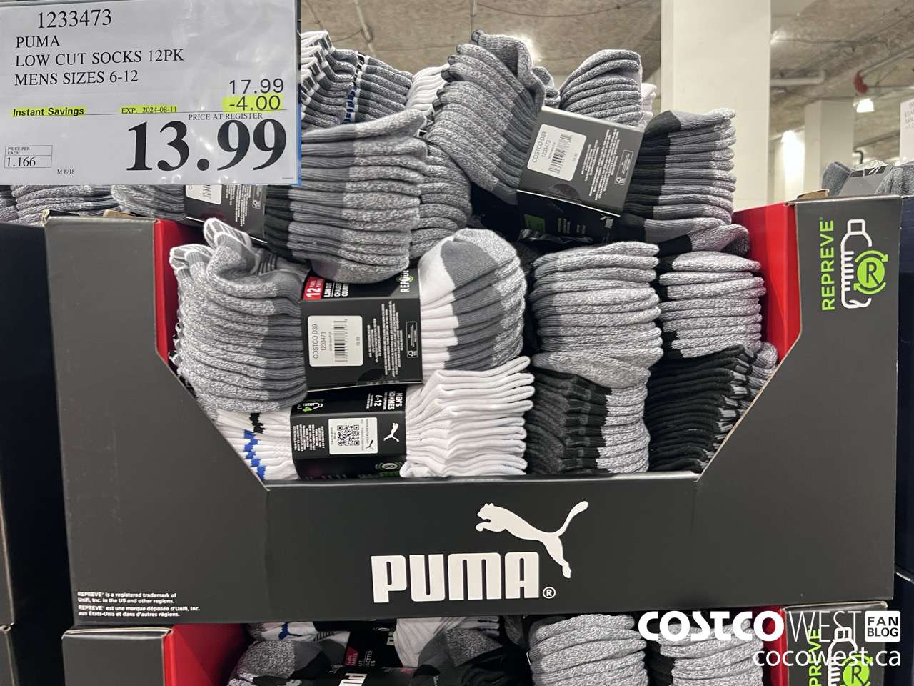 1233473 PUMA LOW CUT SOCK 12PK MENS SIZES 6-12 ($4.00 INSTANT SAVINGS EXPIRES ON 2024-08-11) $13.99