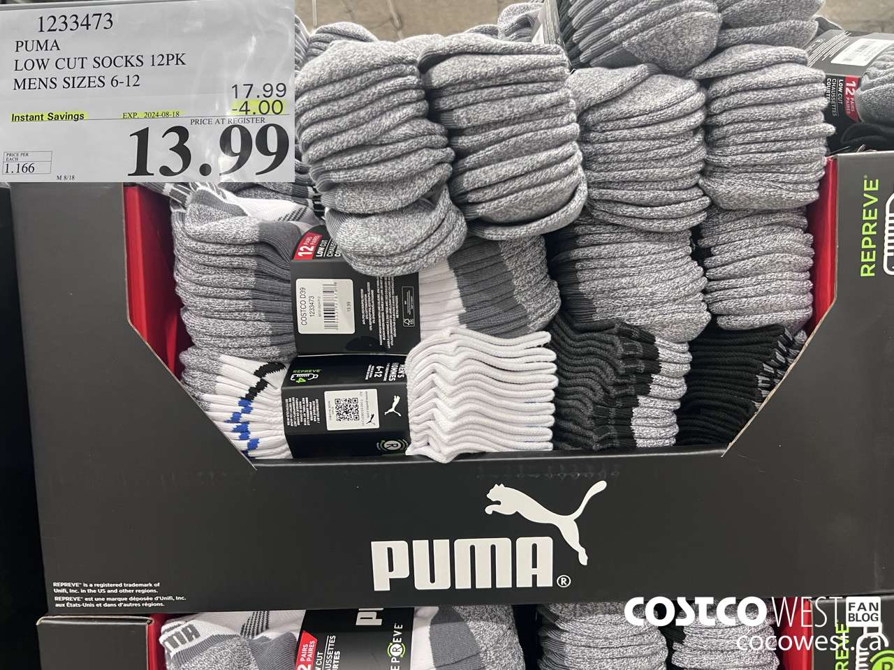 1233473 PUMA LOW CUT SOCK 12PK MENS SIZES 6-12 ($4.00 INSTANT SAVINGS EXPIRES ON 2024-08-18) $13.99