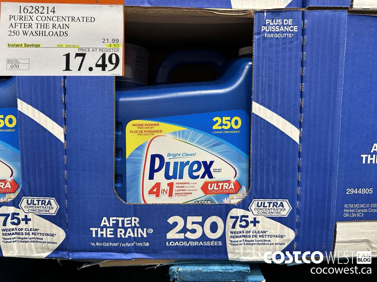 1628214 PUREX CONCENTRATED AFTER THE RAIN 250 WASHLOADS ($4.50 INSTANT SAVINGS EXPIRES ON 2024-08-11) $17.49