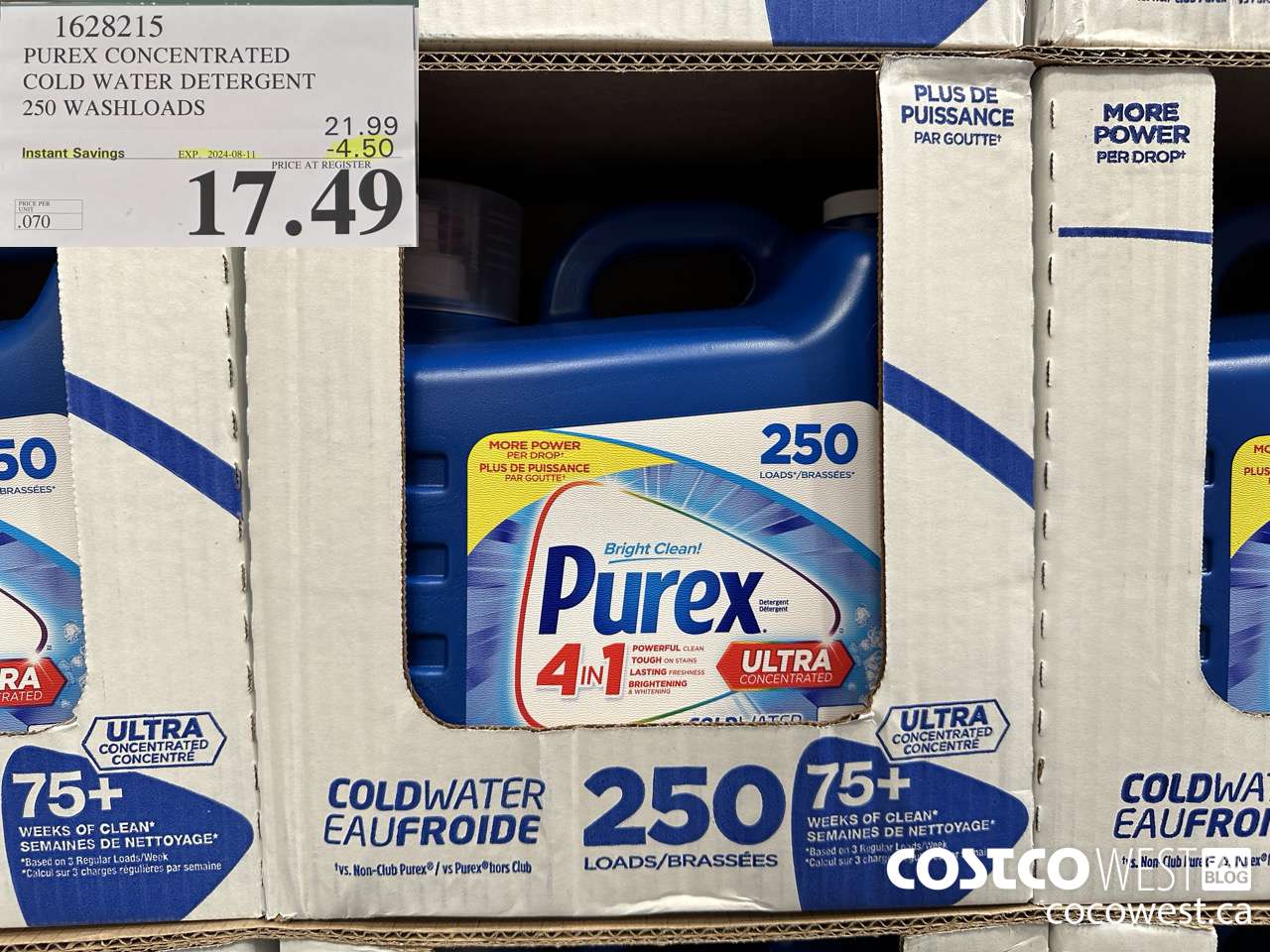 1628215 PUREX CONCENTRATED COLD WATER DETERGENT 250 WASHLOADS ($4.50 INSTANT SAVINGS EXPIRES ON 2024-08-11) $17.49