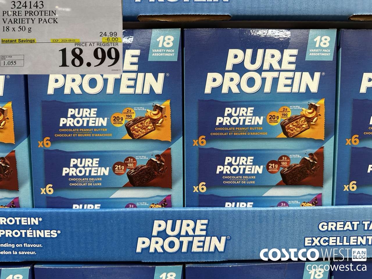 324143 PURE PROTEIN VARIETY PACK 18 X 50G ($6.00 INSTANT SAVINGS EXPIRES ON 2024-09-01) $18.99