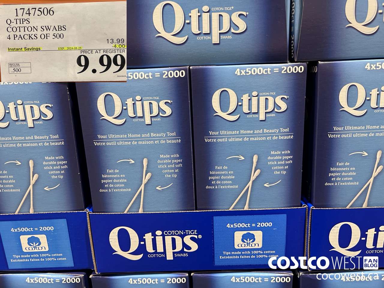 1747506 Q-TIPS COTTON SWABS 4 PACKS OF 500 ($4.00 INSTANT SAVINGS EXPIRES ON 2024-08-25) $9.99