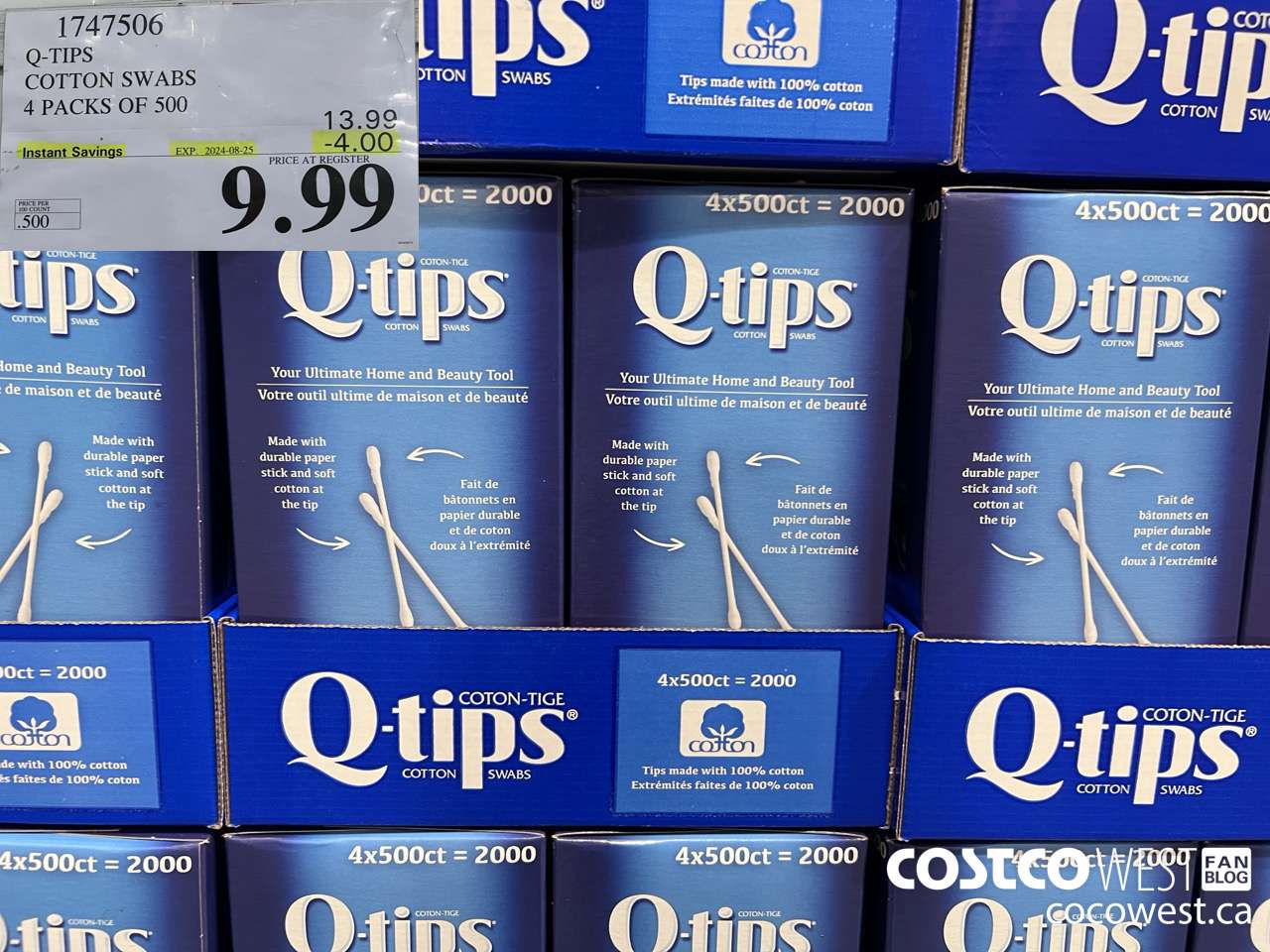1747506 Q-TIPS COTTON SWABS 4 PACKS OF 500 ($4.00 INSTANT SAVINGS EXPIRES ON 2024-08-25) $9.99