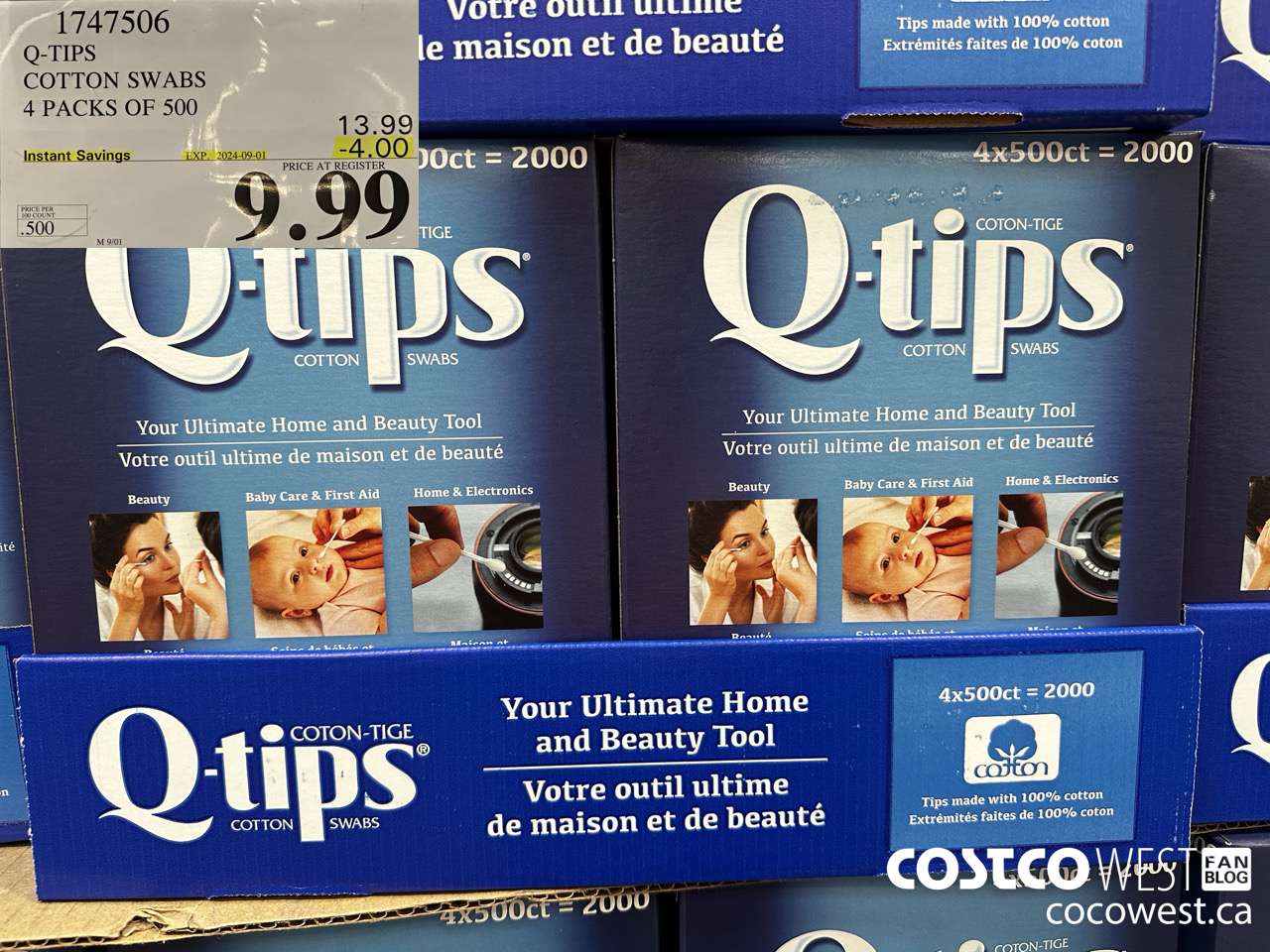 1747506 Q-TIPS COTTON SWABS 4 PACKS OF 500 ($4.00 INSTANT SAVINGS EXPIRES ON 2024-09-01) $9.99