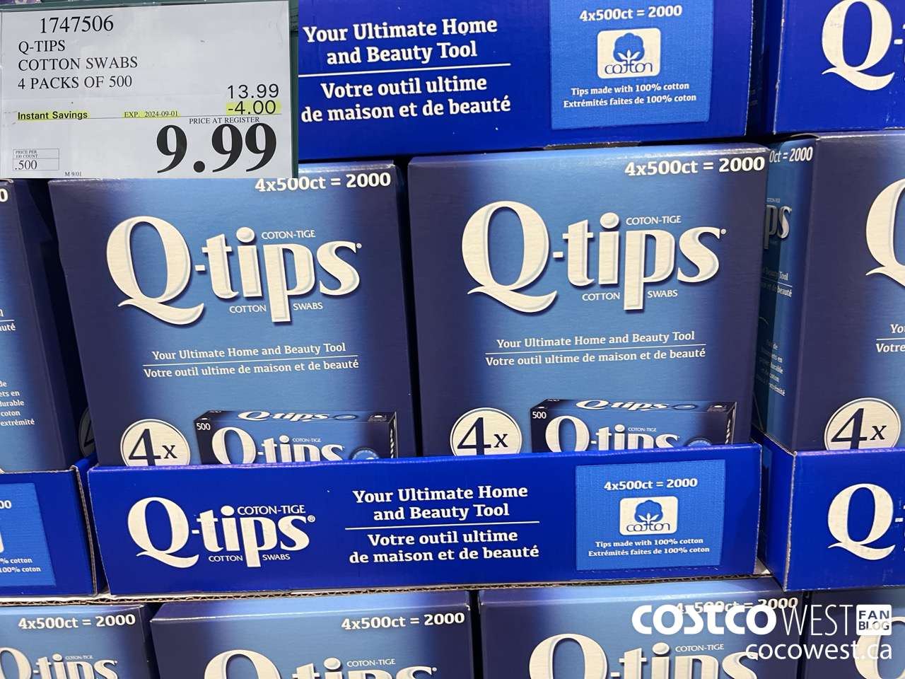 1747506 Q-TIPS COTTON SWABS 4 PACKS OF 500 ($4.00 INSTANT SAVINGS EXPIRES ON 2024-09-01) $9.99