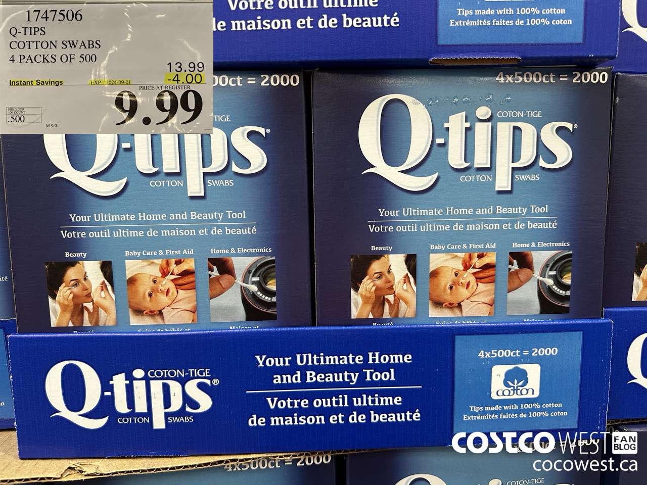 1747506 Q-TIPS COTTON SWABS 4 PACKS OF 500 ($4.00 INSTANT SAVINGS EXPIRES ON 2024-09-01) $9.99