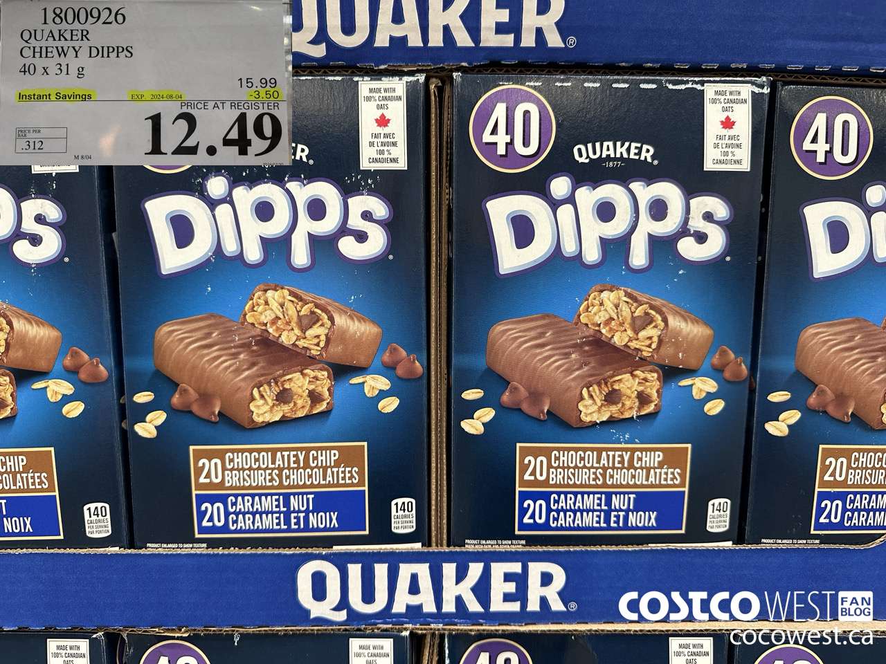 1800926 QUAKER CHEWY DIPPS 40 X 31 G ($3.50 INSTANT SAVINGS EXPIRES ON 2024-08-04) $12.49
