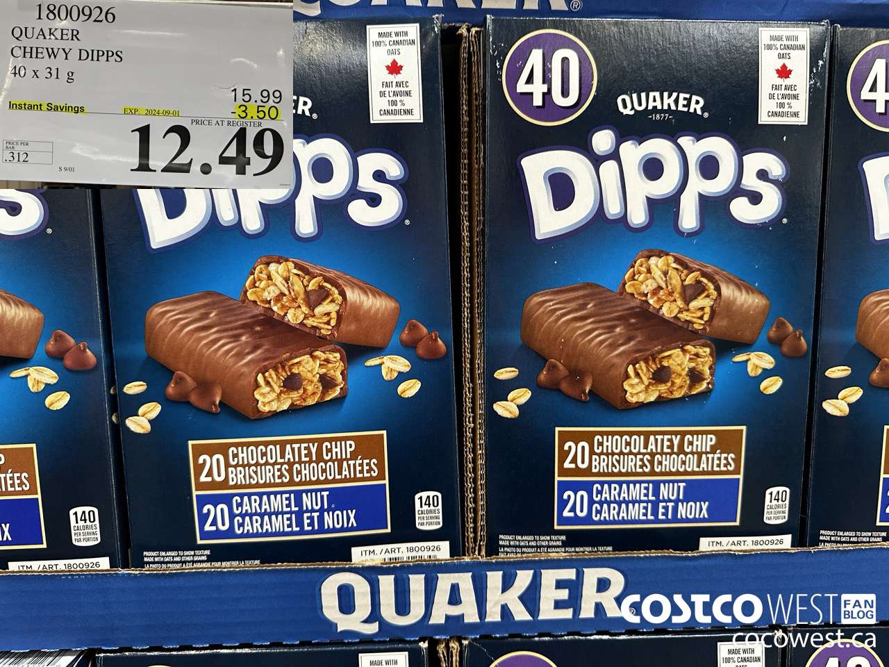1800926 QUAKER CHEWY DIPPS 40 X 31 G ($3.50 INSTANT SAVINGS EXPIRES ON 2024-09-01) $12.49