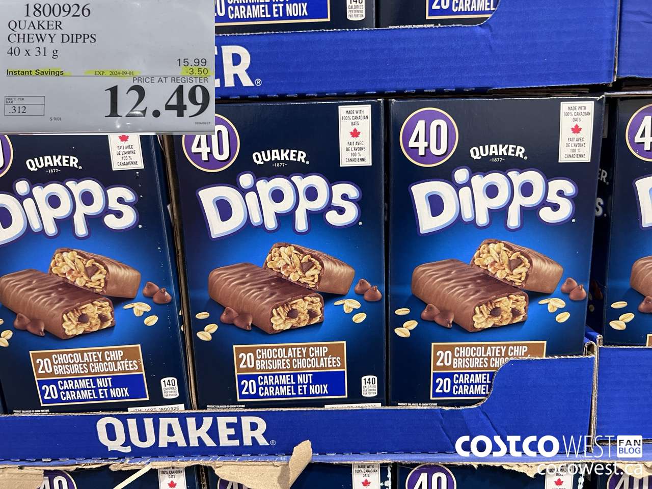 1800926 QUAKER CHEWY DIPPS 40 X 31 G ($3.50 INSTANT SAVINGS EXPIRES ON 2024-09-01) $12.49