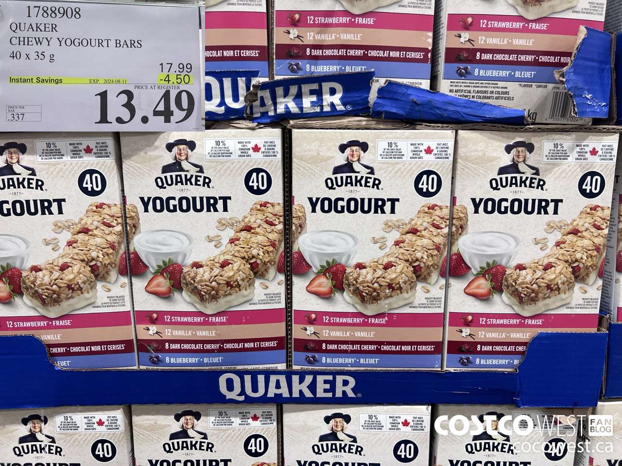 1788908 QUAKER CHEWY YOGOURT BARS 40 X 35 G ($4.50 INSTANT SAVINGS EXPIRES ON 2024-08-11) $13.49