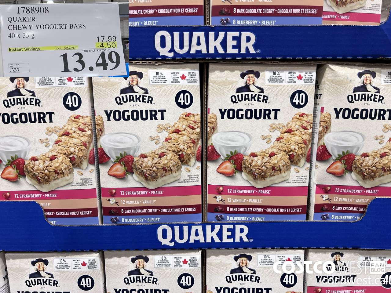 1788908 QUAKER CHEWY YOGOURT BARS 40 X 35 G ($4.50 INSTANT SAVINGS EXPIRES ON 2024-09-01) $13.49