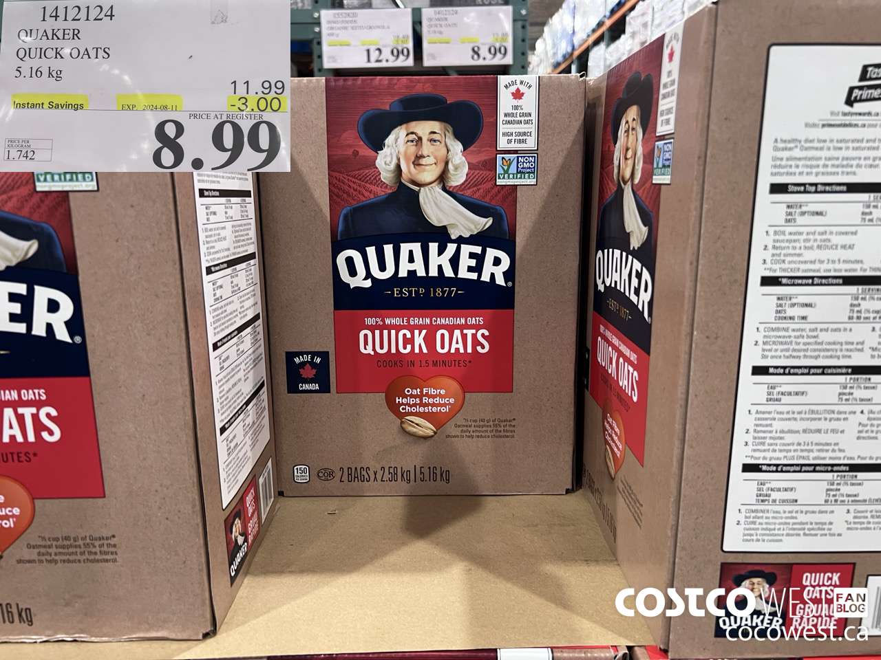 1412124 QUAKER QUICK OATS 5.16 kg ($3.00 INSTANT SAVINGS EXPIRES ON 2024-08-11) $8.99