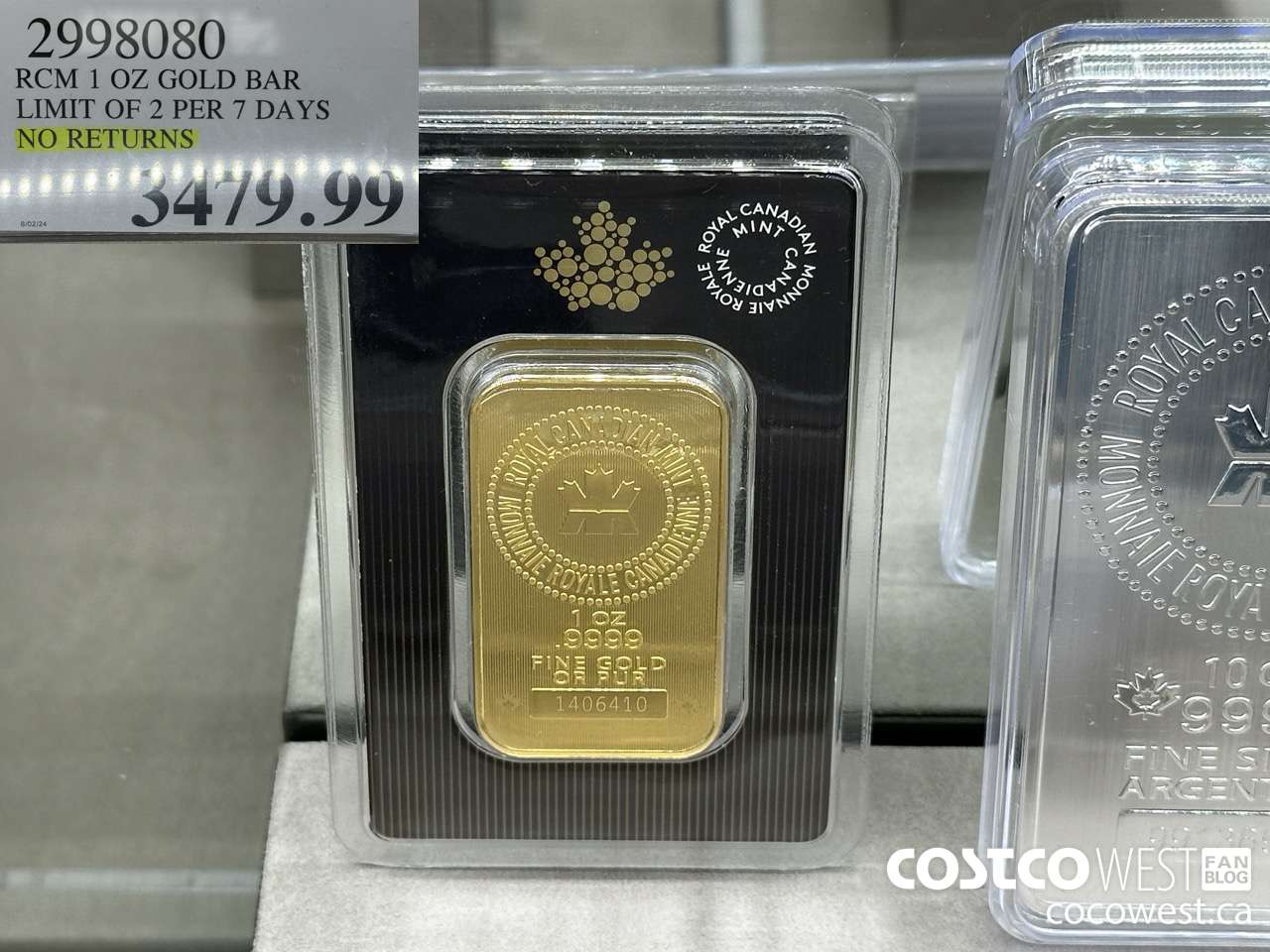 2998080 RCM 1 OZ GOLD BAR LIMIT OF 2 PER 7 DAYS NO RETURNS $3479.99