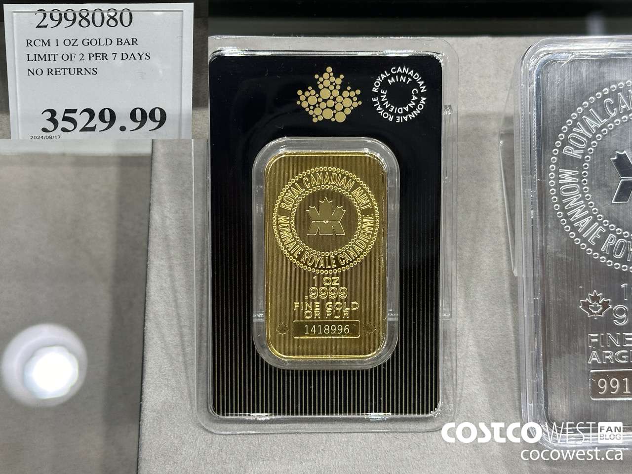 2998080 RCM 1 OZ GOLD BAR LIMIT OF 2 PER 7 DAYS NO RETURNS $3529.99
