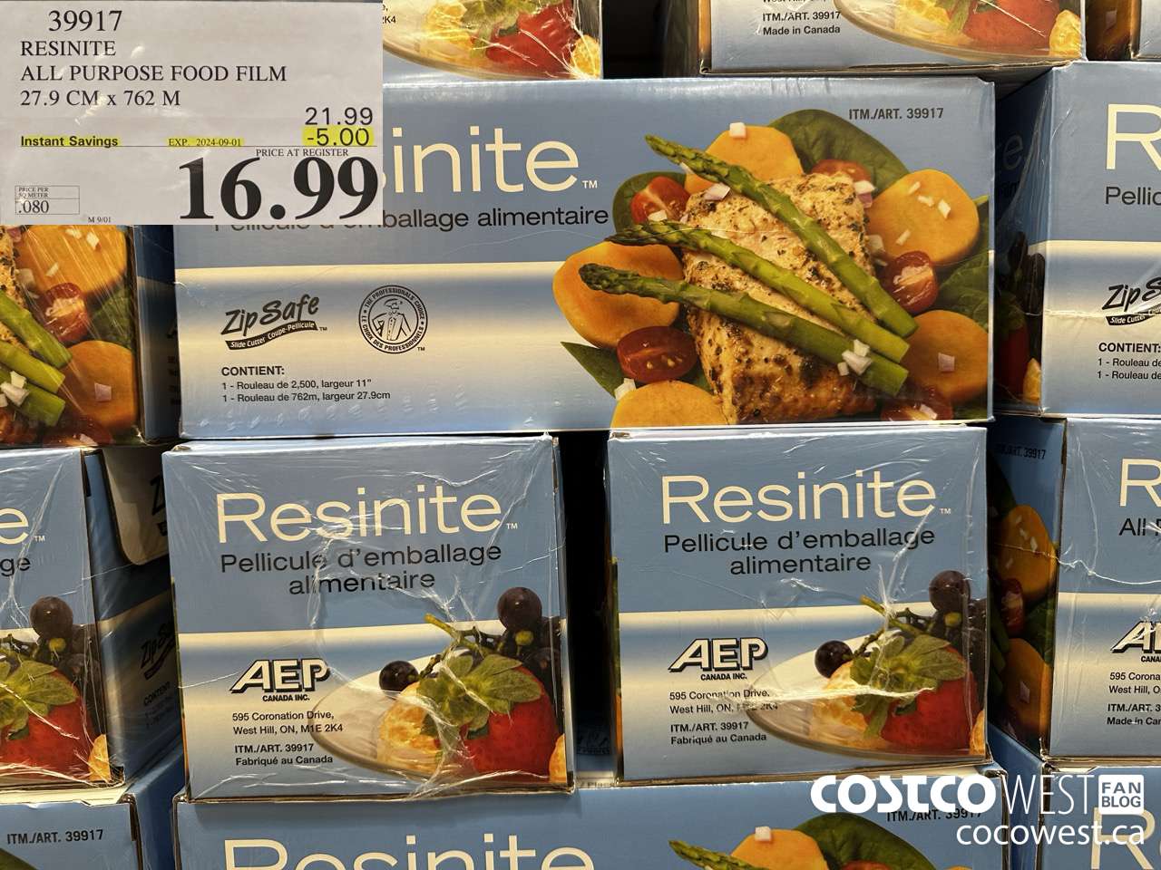 39917 RESINITE ALL PURPOSE FOOD FILM 27.9 CM x 762 M ($5.00 INSTANT SAVINGS EXPIRES ON 2024-09-01) $16.99