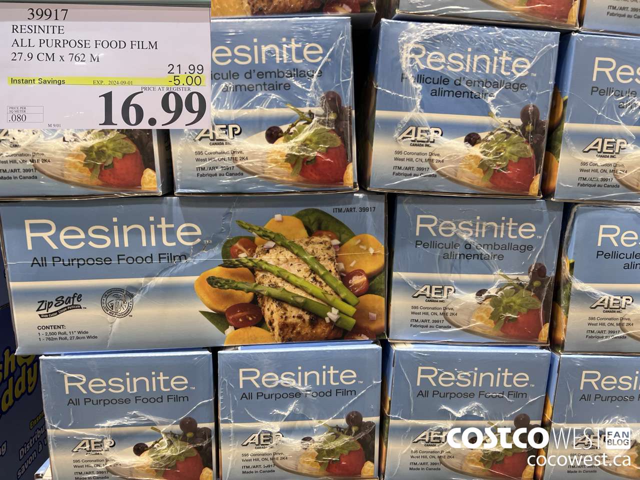 39917 RESINITE ALL PURPOSE FOOD FILM 27.9 CM x 762 M ($5.00 INSTANT SAVINGS EXPIRES ON 2024-09-01) $16.99