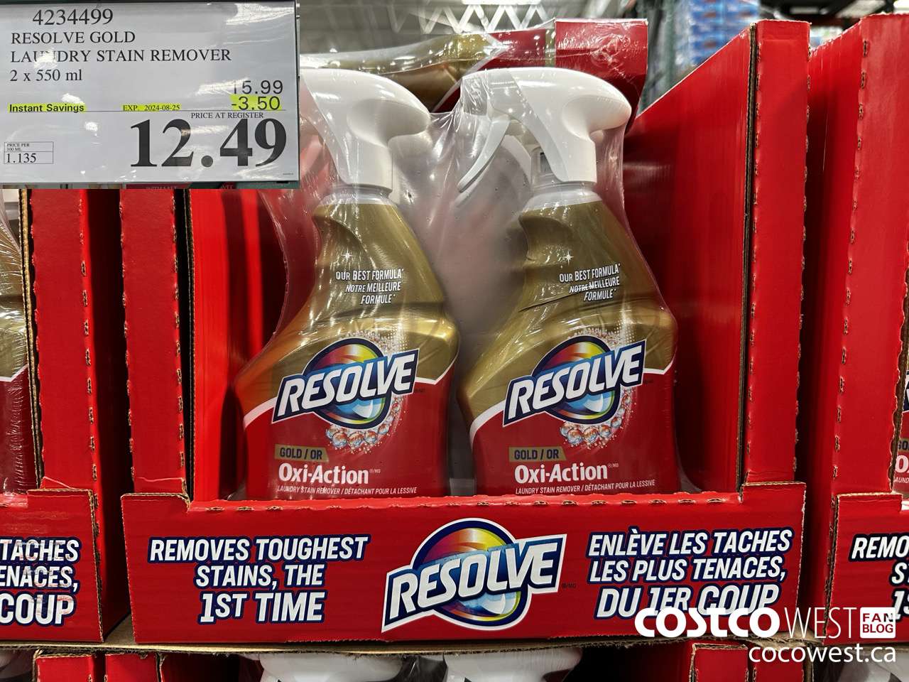 4234499 RESOLVE GOLD LAUNDRY STAIN REMOVER 2 X 550ML ($3.50 INSTANT SAVINGS EXPIRES ON 2024-08-25) $12.49