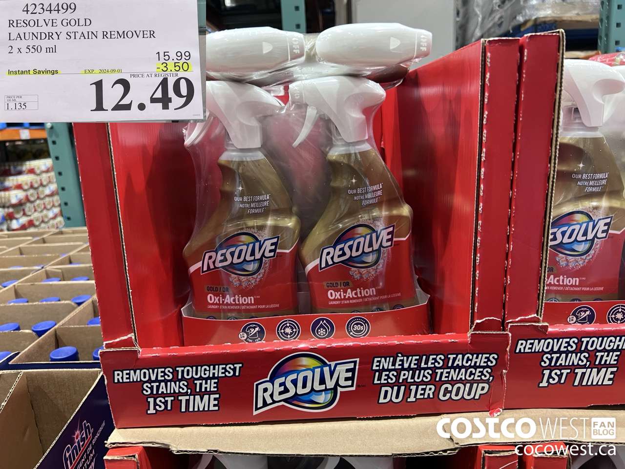 4234499 RESOLVE GOLD LAUNDRY STAIN REMOVER 2 X 550ML ($3.50 INSTANT SAVINGS EXPIRES ON 2024-09-01) $12.49