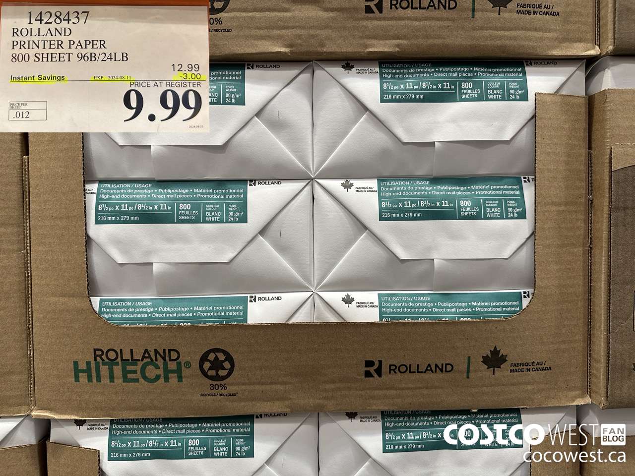 1428437 ROLLAND PRINTER PAPER 800 SHEET 96B/24LB ($3.00 INSTANT SAVINGS EXPIRES ON 2024-08-11) $9.99