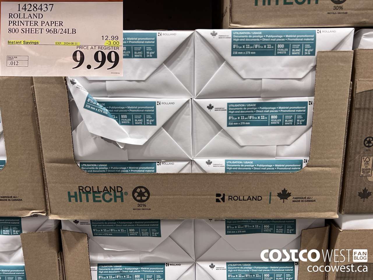 1428437 ROLLAND PRINTER PAPER 800 SHEET 96B/24LB ($3.00 INSTANT SAVINGS EXPIRES ON 2024-08-11) $9.99