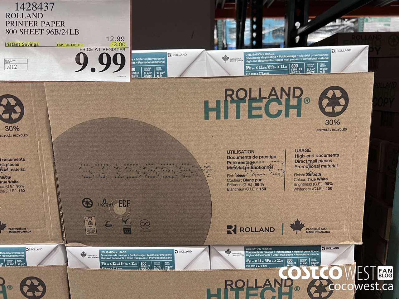 1428437 ROLLAND PRINTER PAPER 800 SHEET 96B/24LB ($3.00 INSTANT SAVINGS EXPIRES ON 2024-08-11) $9.99