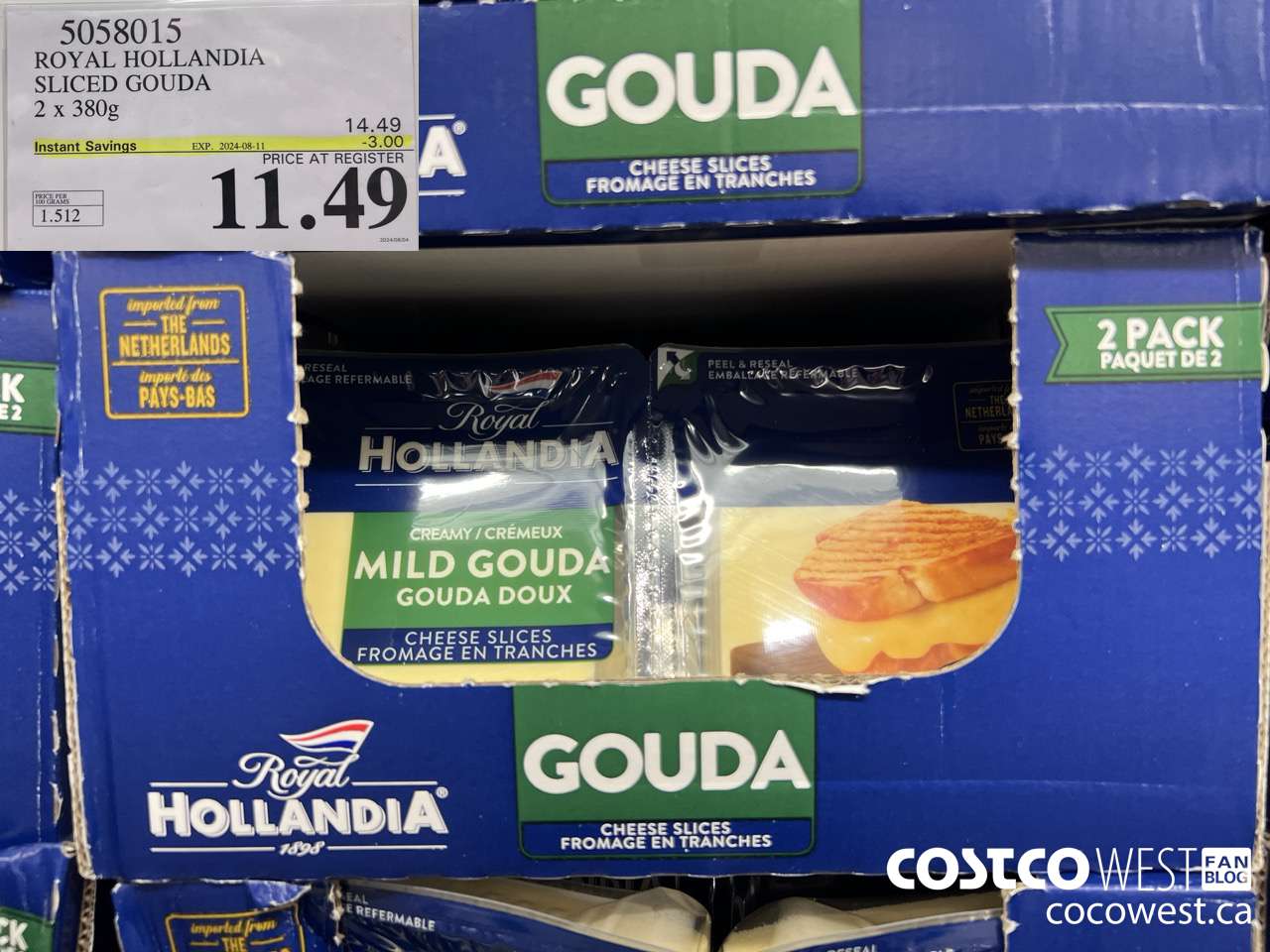 5058015 ROYAL HOLLANDIA SLICED GOUDA 2 x 380g ($3.00 INSTANT SAVINGS EXPIRES ON 2024-08-11) $11.49