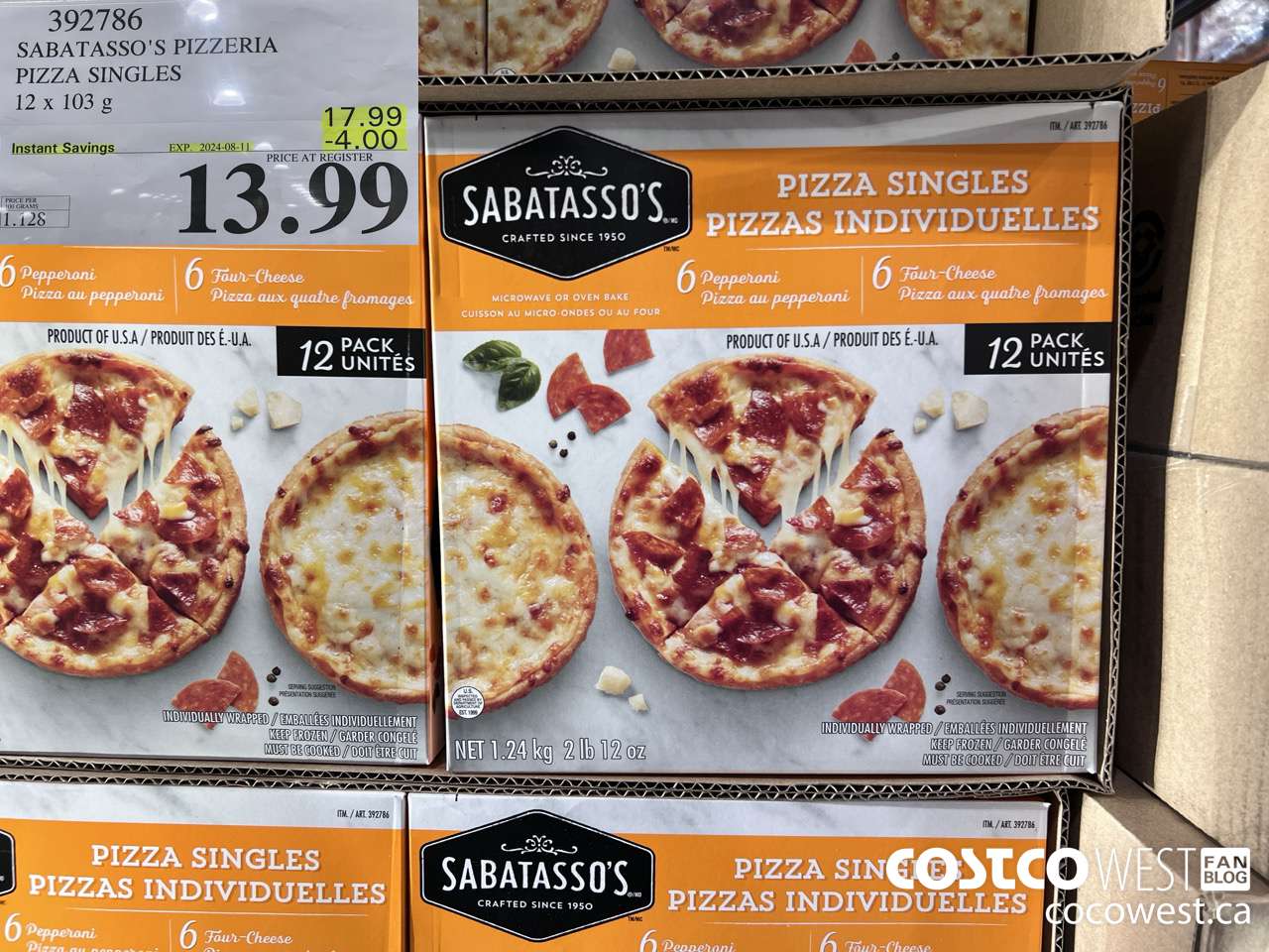 392786 SABATASSO'S PIZZERIA PIZZA SINGLES 12 X 103g ($4.00 INSTANT SAVINGS EXPIRES ON 2024-08-11) $13.99
