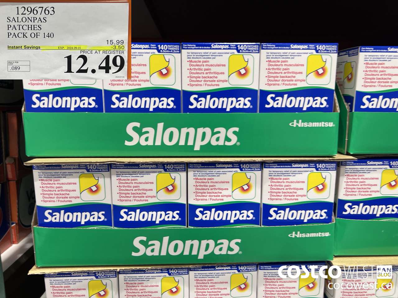1296763 SALONPAS PATCHES PACK OF 140 ($3.50 INSTANT SAVINGS EXPIRES ON 2024-09-01) $12.49