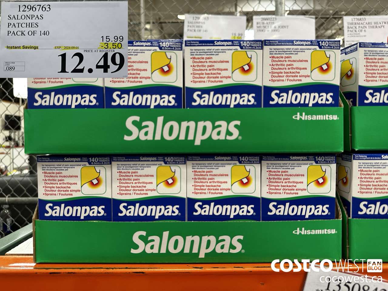 1296763 SALONPAS PATCHES PACK OF 140 ($3.50 INSTANT SAVINGS EXPIRES ON 2024-09-01) $12.49