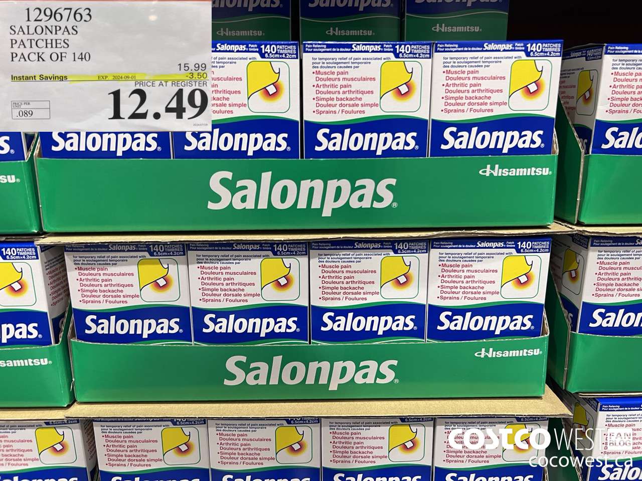 1296763 SALONPAS PATCHES PACK OF 140 ($3.50 INSTANT SAVINGS EXPIRES ON 2024-09-01) $12.49