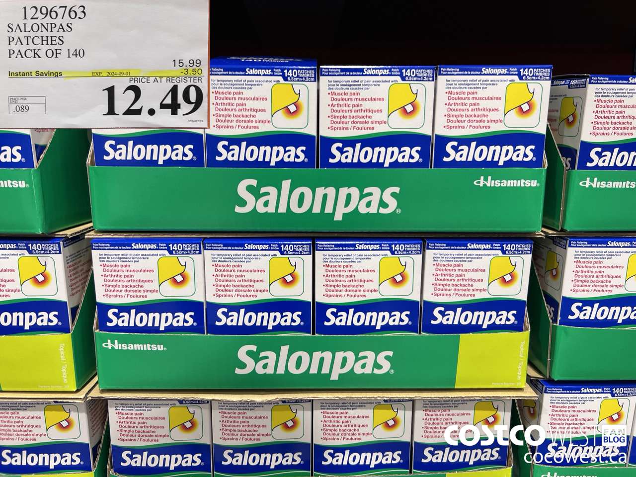 1296763 SALONPAS PATCHES PACK OF 140 ($3.50 INSTANT SAVINGS EXPIRES ON 2024-09-01) $12.49