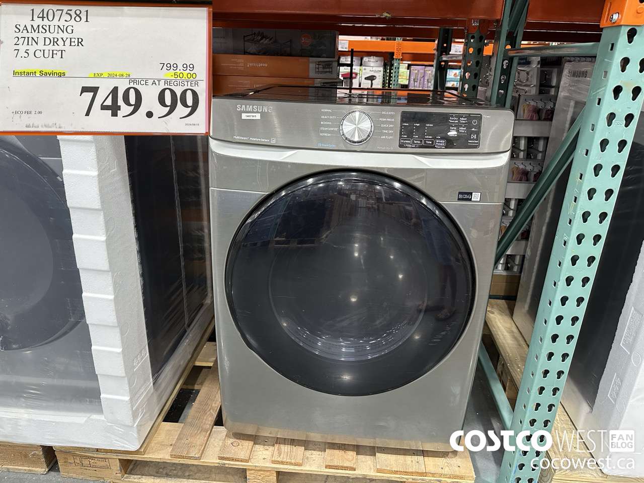 1407581 SAMSUNG 27IN DRYER 7.5 CUFT ($50.00 INSTANT SAVINGS EXPIRES ON 2024-08-28) $749.99