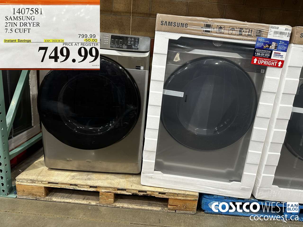 1407581 SAMSUNG 27IN DRYER 7.5 CUFT ($50.00 INSTANT SAVINGS EXPIRES ON 2024-08-28) $749.99