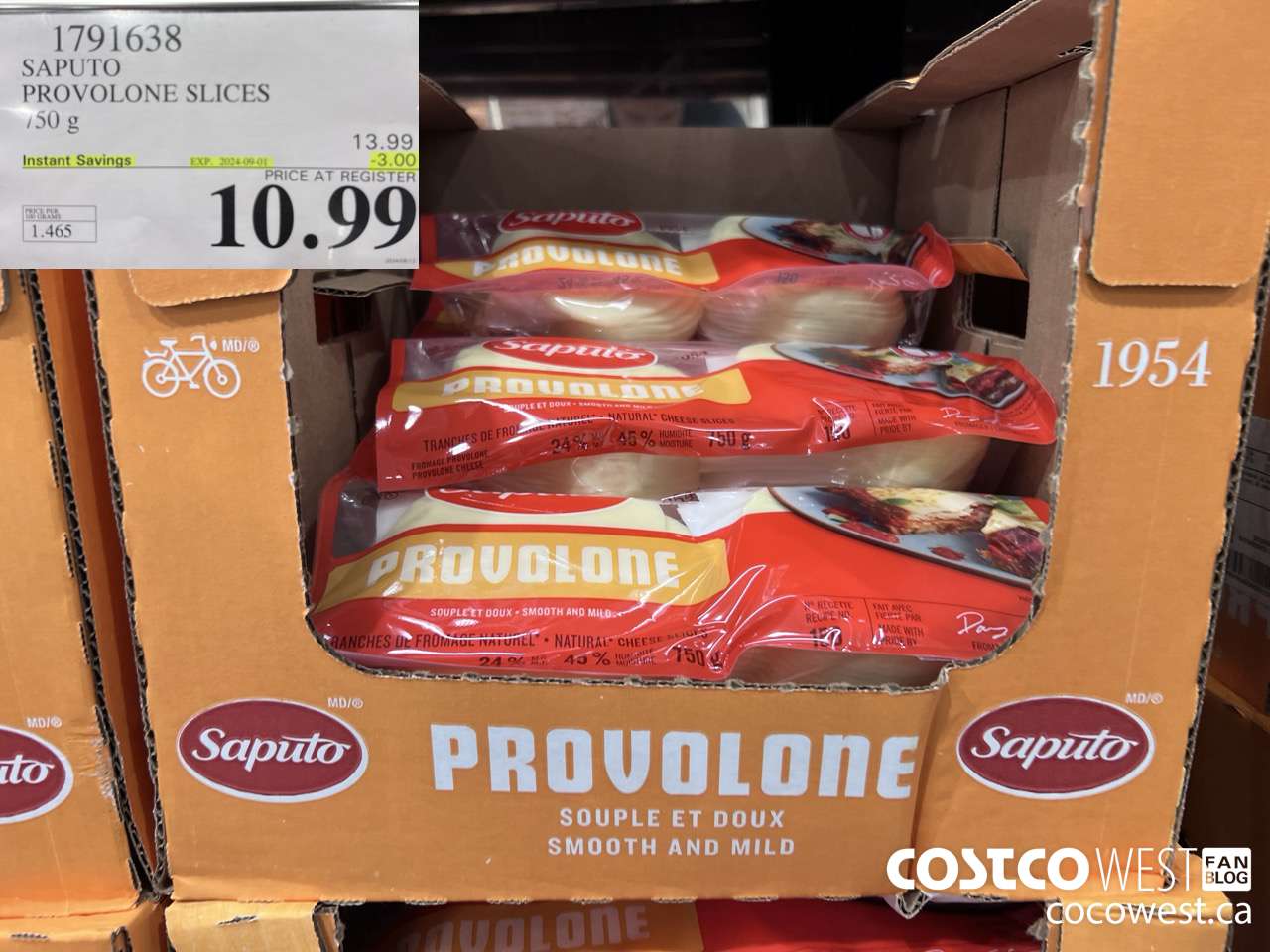 1791638 SAPUTO PROVOLONE SLICES 750G ($3.00 INSTANT SAVINGS EXPIRES ON 2024-09-01) $10.99