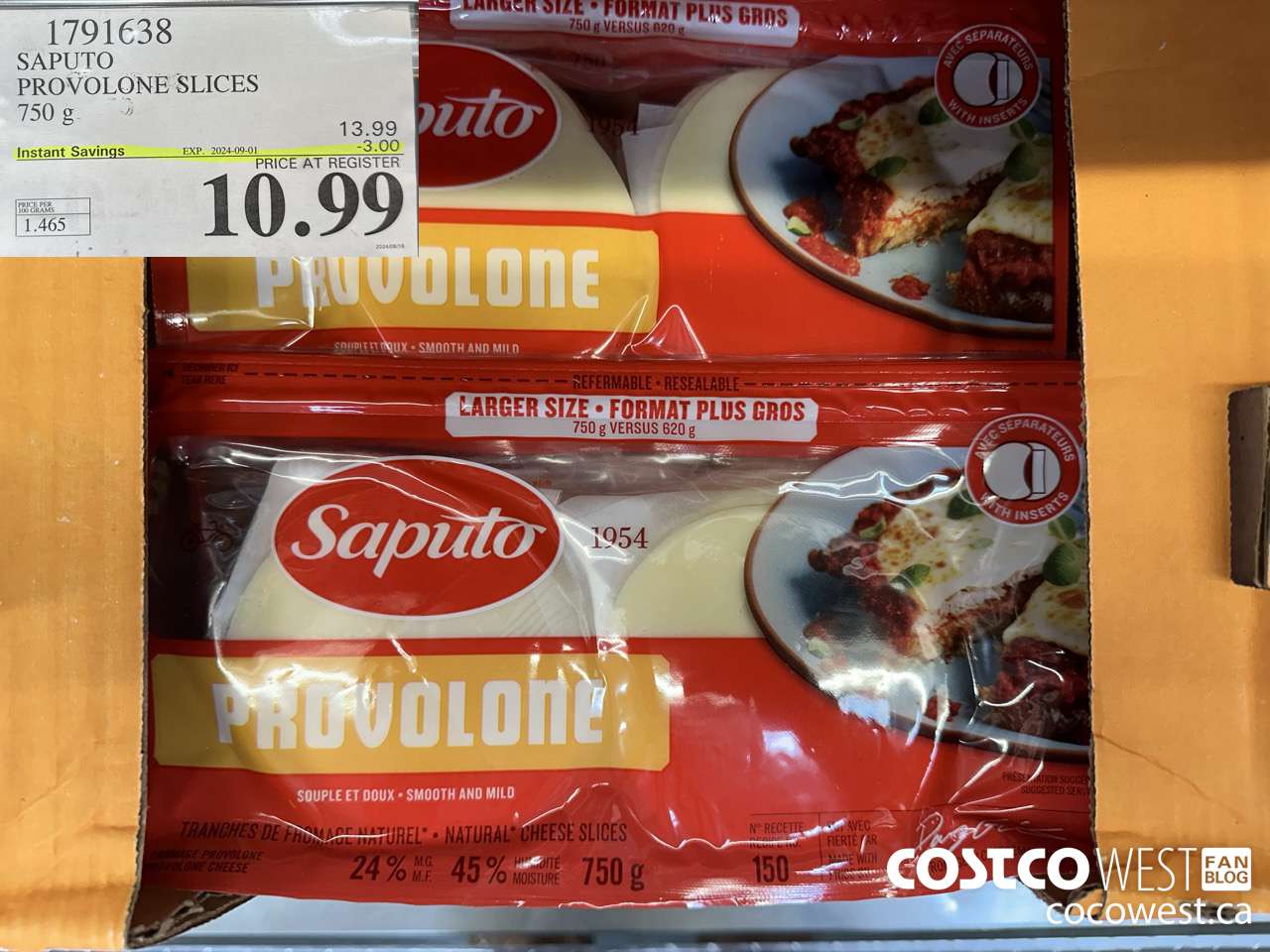 1791638 SAPUTO PROVOLONE SLICES 750G ($3.00 INSTANT SAVINGS EXPIRES ON 2024-09-01) $10.99