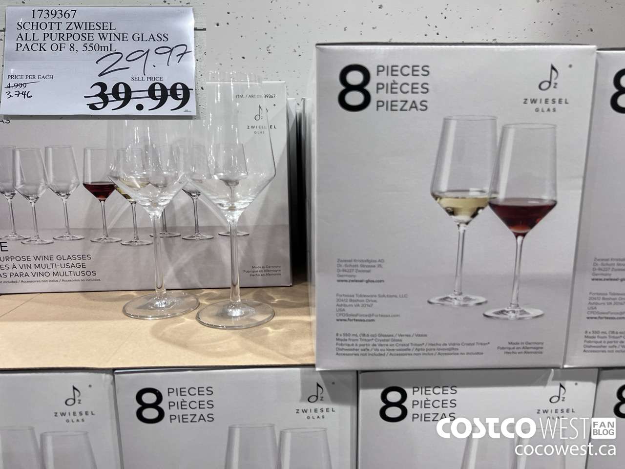 1739367 SCHOTT ZWIESEL ALL PURPOSE WINE GLASS PACK OF 8, 550mL $29.97