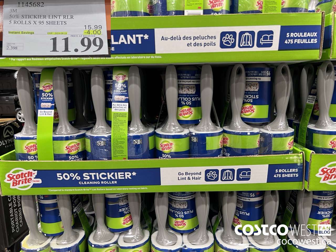 1145682 SCOTCH BRITE 50% STICKIER LINT RLR 5 ROLLS X 95 SHEETS ($4.00 INSTANT SAVINGS EXPIRES ON 2024-08-18) $11.99