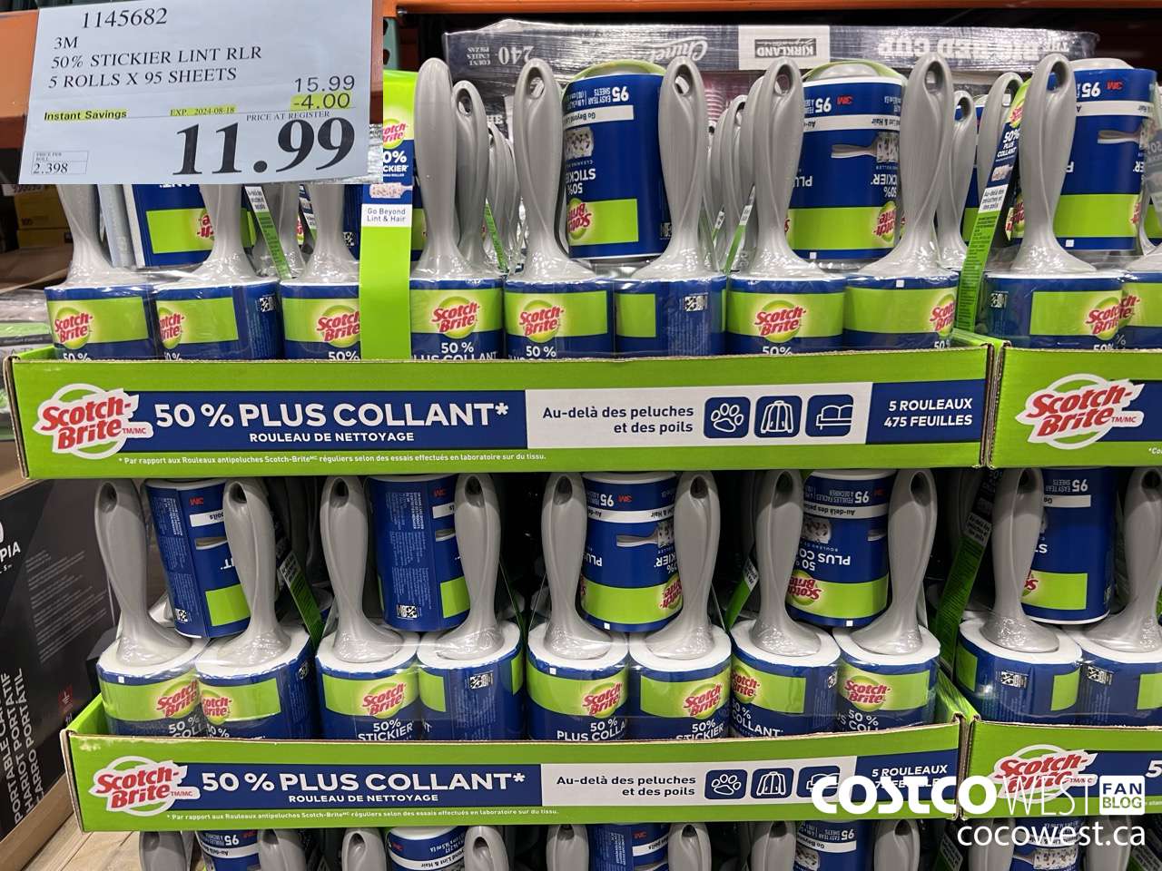 1145682 SCOTCH BRITE 50% STICKIER LINT RLR 5 ROLLS X 95 SHEETS ($4.00 INSTANT SAVINGS EXPIRES ON 2024-08-18) $11.99