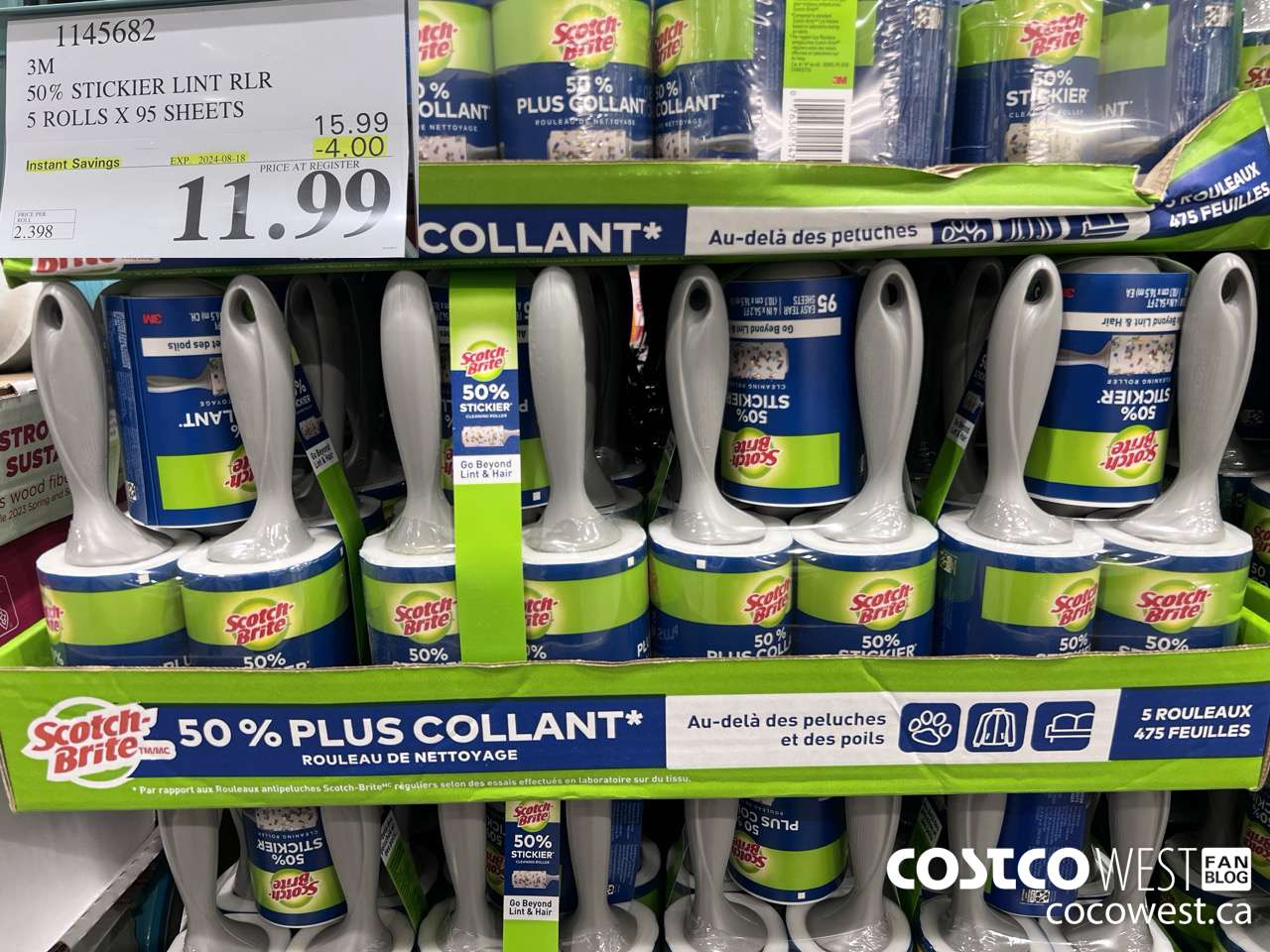 1145682 SCOTCH BRITE 50% STICKIER LINT RLR 5 ROLLS X 95 SHEETS ($4.00 INSTANT SAVINGS EXPIRES ON 2024-08-18) $11.99