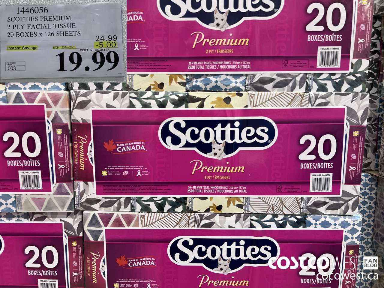 1446056 SCOTTIES PREMIUM 2 PLY FACIAL TISSUE 20 BOXES x 126 SHEETS ($5.00 INSTANT SAVINGS EXPIRES ON 2024-09-01) $19.99