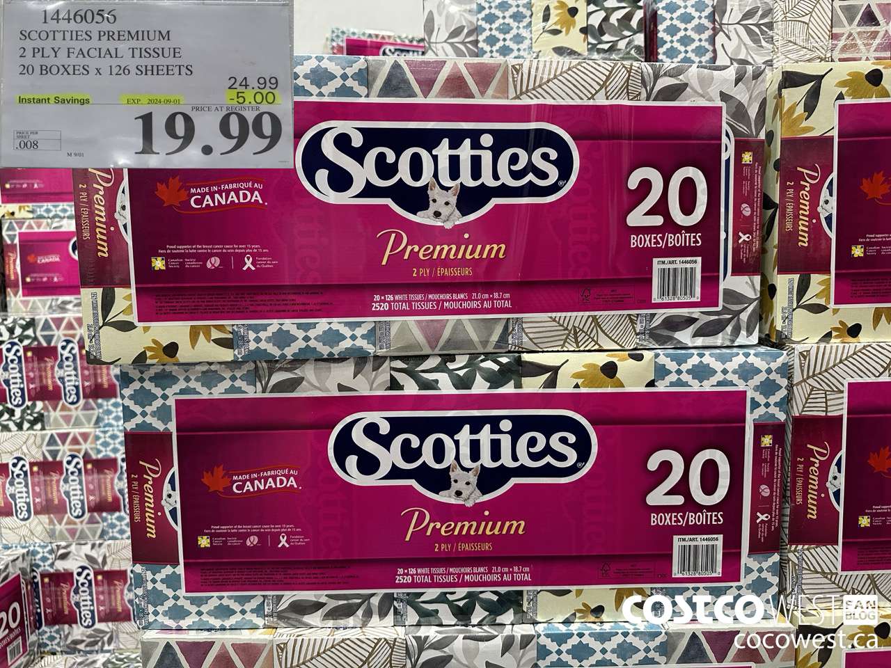 1446056 SCOTTIES PREMIUM 2 PLY FACIAL TISSUE 20 BOXES x 126 SHEETS ($5.00 INSTANT SAVINGS EXPIRES ON 2024-09-01) $19.99